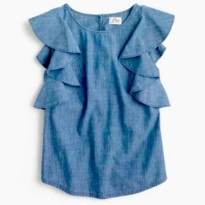 J.Crew Ruffle Chambray Boho Cottagecore Office Shabby Chic Top